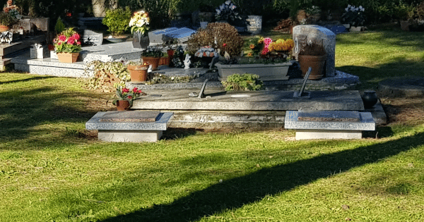 cavurnes en béton Stradal Funéraire installées lors d'une reprise de concession - cimetière paysager